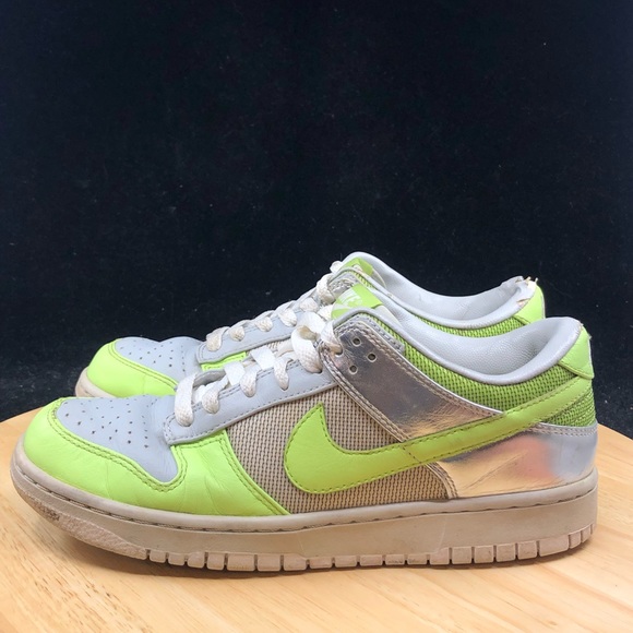 Nike Dunk Low Wmns Grey Citron Silver Green Metallic 318638 031 Flowers Size 7.5 - Picture 7 of 11